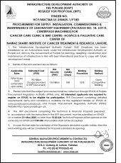 Laboratory Equipment (package No. 18, Lot-D, Centrifuge Machines), for Cancer Care Clinic & BMT Centre - Hospice & Palliative Care Center of Nawaz Sharif Institute of Cancer Treatment & Research, Lahore