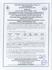 Laboratory Equipment (Package No. 18, Lot-B, Chemistry Section), for Specialized Medical Equipment for Jinnah Institute Of Cardiology, Lahore - 200 Bedded MCH, Bahawalnagar - Reconstruction of Lady Willingdon Hospital, Lahore.
