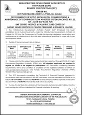 Continuous Flow Apheresis System (Package No. 22, Lot-A), for BMT Centre - Hospice & Palliative Care Center of Nawaz Sharif Institute of Cancer Treatment & Research, Lahore