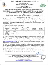 Cardiology Equipment (Package No. 30, Lot- C: Electrophysiology Recording System), for Specialized Medical Equipment for Jinnah Institute of Cardiology, Lahore.