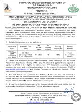 Laundry Equipment (Package No. 4, Lot-A), for The BMT Center - Hospice & Palliative Care Center of Nawaz Sharif Institute of Cancer Treatment & Research, Lahore