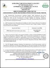  Hiring of International Consultant for Design Review of Lahore Creative Media & Production Hub, Punjab, Pakistan