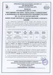 Histopathology Equipment (Package No. 18, Lot-G), for The Nawaz Sharif Institute of Cancer Treatment & Research, Lahore