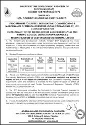 Medical Furniture Local (Package No. 9, Lot-C) for MCH Bahawalnagar & Reconstruction of Lady Willington Hospital, Lahore.