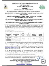 Dental Equipment (Package No. 21, Lot-A) for Nawaz Sharif Institute of Cancer Treatment & Research, Lahore, MCH Bahawalnagar & MCH Layyah