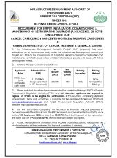 Refrigeration Equipment (Package No. 28, Lot-B) for Nawaz Sharif Institute of Cancer Treatment & Research, Lahore