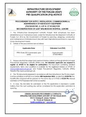 Radiology Equipment (Package No. 2, Lot-H: CT Scan) for Reconstruction of Lady Willingdon Hospital, Lahore