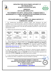 Cardiac Rehabilitation Equipment (Package No. 31) for Specialized Medical Equipment for Jinnah Institute of Cardiology, Lahore