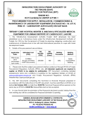 Laboratory Equipment (Package No. 18, Lot-K, Item: 01 – Laboratory Autoclave) for Tertiary Care Hospital Nishter-II, Multan and Specialized Medical Equipment for Jinnah Institute of Cardiology, Lahore