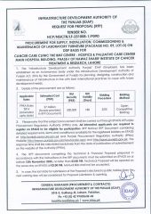 Laboratory Furniture (Package No. 09, Lot-D) for “Cancer Care Clinic & The BMT Centre-Hospice and Palliative Care Centre Main Hospital Building, Phase-I Of of Nawaz Sharif Institute of Cancer Treatment & Research, Lahore.”
