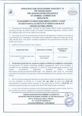 ESTABLISHMENT OF NAWAZ SHARIF MEDICAL DISTRICT, LAHORE - CHILDREN HOSPITAL-II & INSTITUTE OF GENETICS AND BLOOD DISEASES, LAHORE (EXTERNAL WORKS) (2026/PQ/43)
