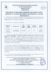 PROVISION OF MOVABLE FURNITURE FOR NAWAZ SHARIF INSTITUTE OF CANCER TREATMENT AND RESEARCH, LAHORE (PACKAGE-B) (2026/BID/52)
